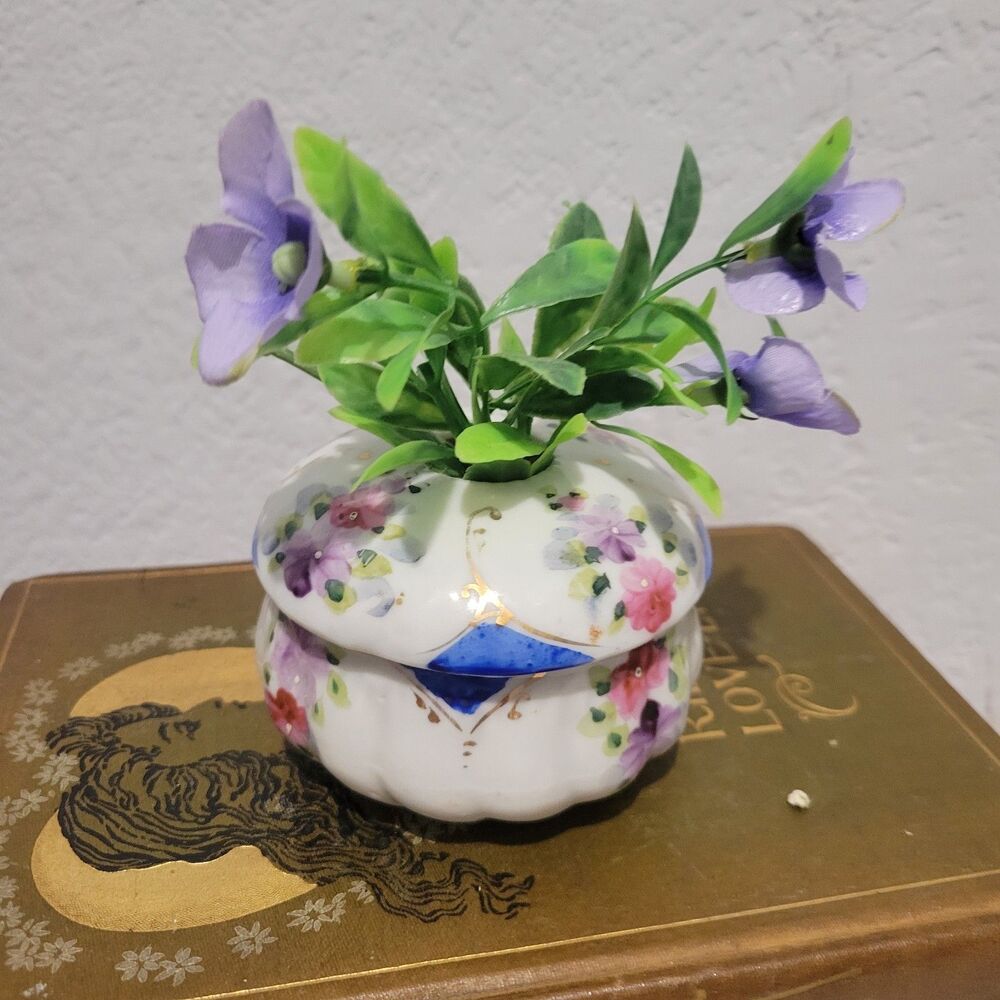 Antique ~ HAIR RECEIVER ~ Fuchsia & Purple Roses ~ Gilt Design ~ Pretty Romantic